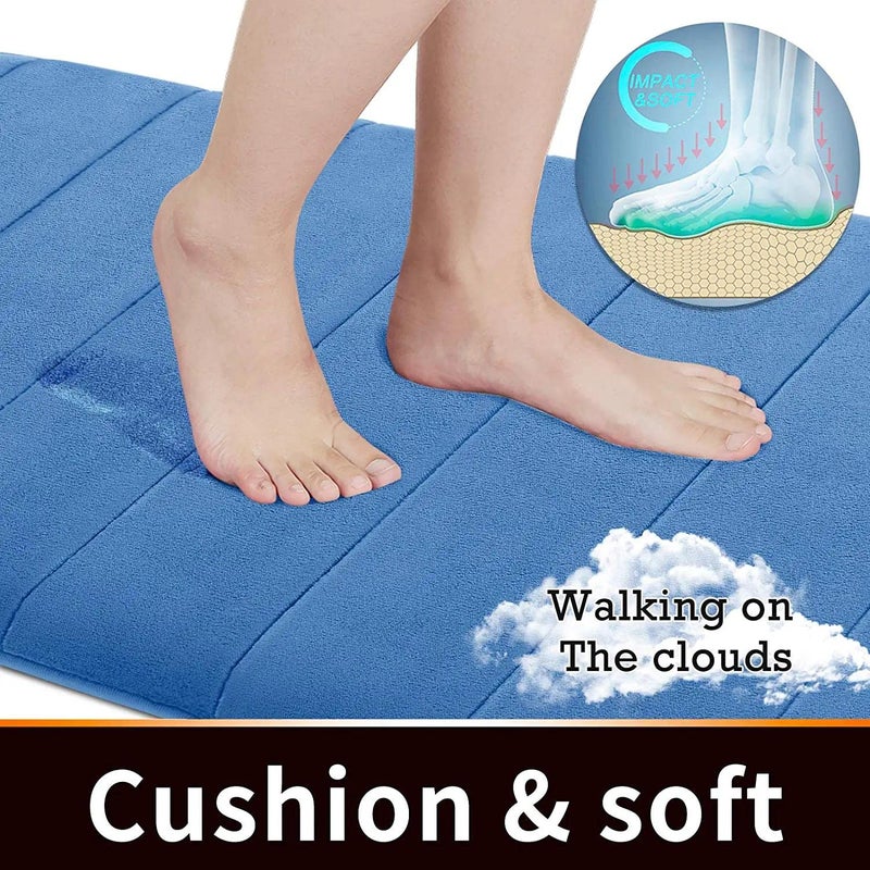 Yimobra Memory Foam Bath Mat, Super Soft Absorbent Bathroom Rug Non Slip, Quick Dry, Machine Washable Floor Carpet for Tub Shower, Home Decor Accessories, 24x17, Blue - Image 3